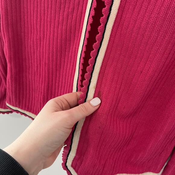 St. John Pink & White Scallop Hem Tie Knit Sweater Size 8 - Picture 3 of 5